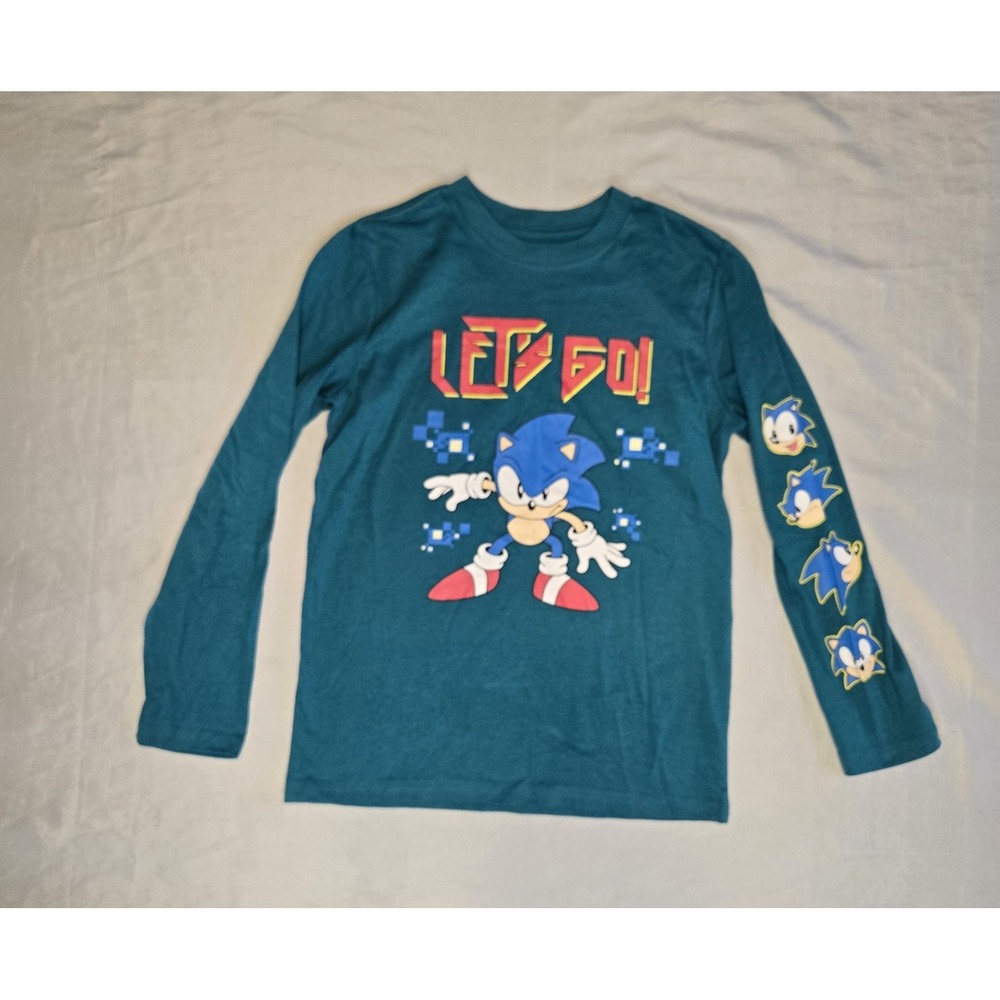 Sonic The Hedgehog Boys Youth Long‎ Sleeve Blue Green T Shirt Size Medium/8 Sega